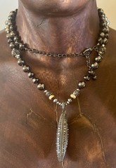 Chico’s silver tone & black Beaded statement Necklace Adjustable 25-30 in