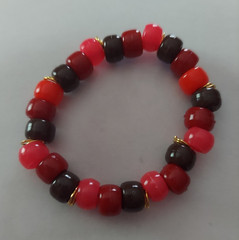 Red & Brown Round Beaded Stretchy Kandi Bracelet w/ Gold-Tone Spacers No Clasps