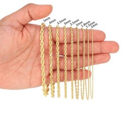 14K Yellow Gold 1.5mm-10mm Solid Diamond Cut Rope Chain Bracelet 7″ 7.5″ 8″ 9″