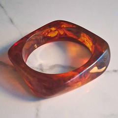 Brown Marbled Swirl Resin Square Bangle Bracelet No Stone