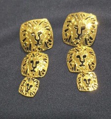 ANNE KLEIN Earrings – For Pierced Ears (Post), Gold Tone, Graduated, Lion’s Head