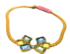 Multi Color Crystal Pendant Fashion Statement Necklace 16″in Italy
