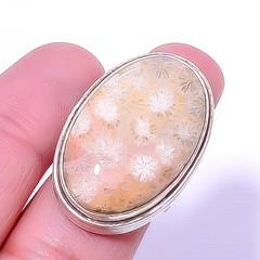 Fossil Coral-Australia Gemstone 925 Silver Plated Jewelry Ring s.7.5 A395