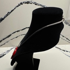 Statement Red Resin Circle Pendant Necklace Silver Tone Snake Chain Modernist