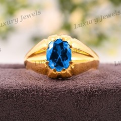 Swiss Blue Topaz Ring for Men 925 Sterling Silver Vintage Handmade Jewelry Fash