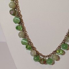 Croft & Barrow Green Bead Necklace Simulated Crystal AB, Moonglow, Lampwork