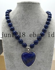 New 8mm 10mm 12mm Blue Lapis Lazuli Gemstone Heart Pendants Necklace 18”