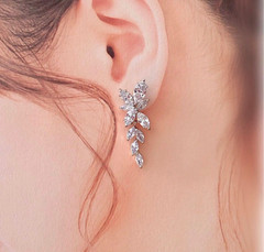 Crystal Floral Drop Earrings Bridal Wedding CZ Leaf Dangle Silver Women Jewelry