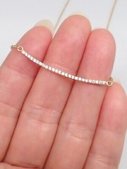 925 Sterling Silver CZ Curved Bar Pendant Necklace Sideways Gold Bar 35mm/1.38″