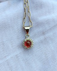 14Ct Elegant Ruby Cabochon Halo Pendant-Sterling Sliver Handcraft Beautiful Gift