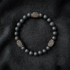 Mens Premium Matte Black Onyx with Lava Beads Grounding Protection Bracelet NEW