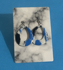 Handmade Blue White Black Dangle Drop Earrings Silver Flakes
