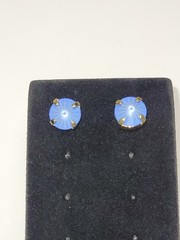 Sorrelli Blue Crystal Stud Earrings Gold Tone Starburst Facets Costume Jewelry