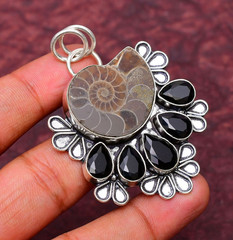 Ammonite Gemstone 925 sterling silver Handmade Pendant jewelry 2.16″