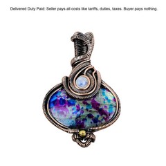Copper Oval Natural Multi Fire Labradorite Rainbow Moonstone Pendant Jewelry