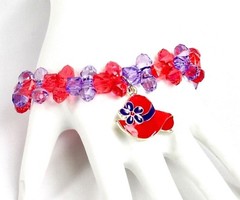 Red Hat Charm Bracelet Assorted Red & Purple Beads Stretchable Society Ladies
