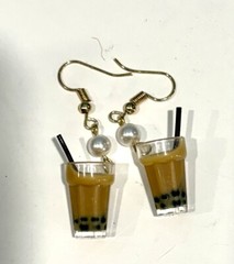 Brown Sugar Milk Boba Tea Bubble Tea Silver Fishhook Earrings