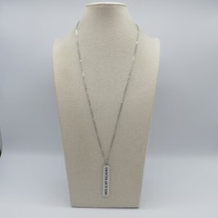 Love is My Religion Bar Pendant Necklace Silver Tone Everyday Jewel 28″