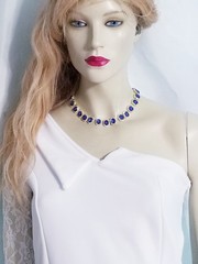 Blue Statement Choker Rhinestone Necklace Bridal Prom Pageant Jewelry
