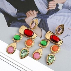 Fashion Metal Inlaid Colored Crystal Glass Geometric Earrings Exaggerate Jewelry