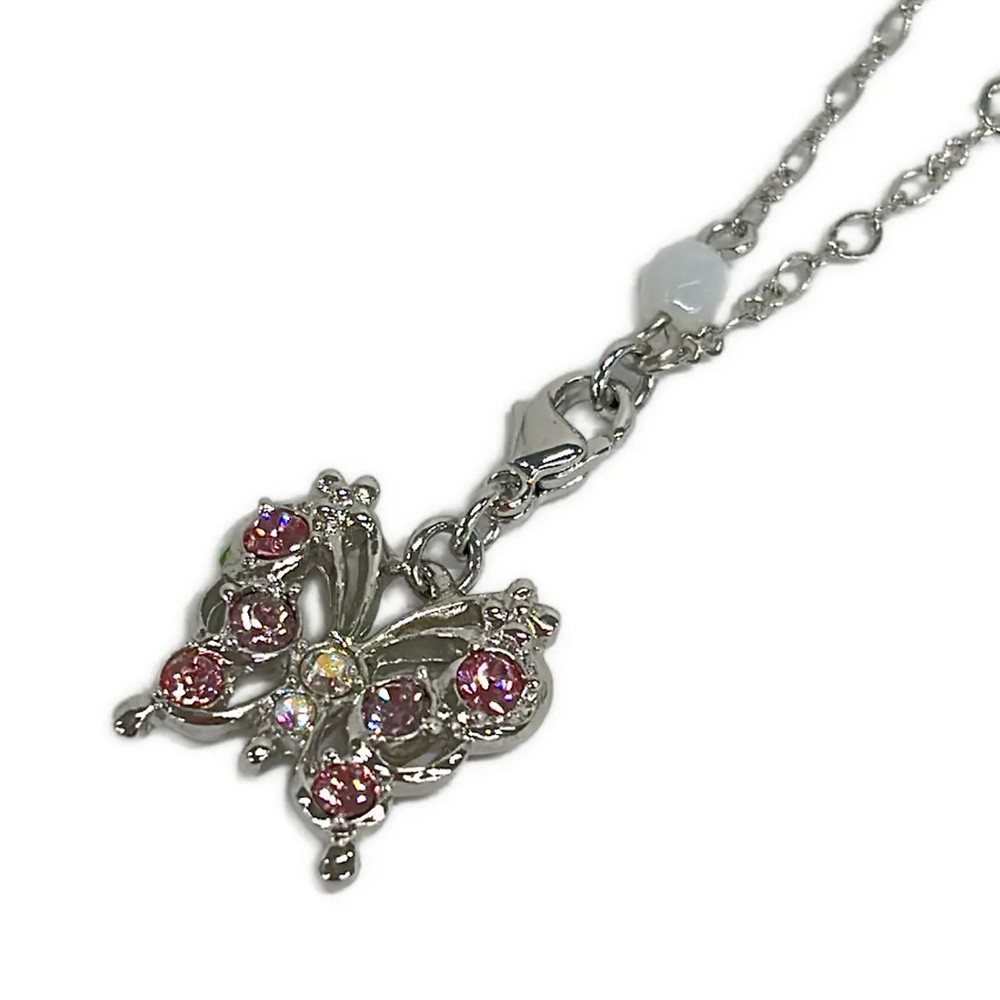 ANNA SUI Silver Light Pink Multi Hardware Rhinestones Plastic Necklace