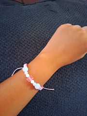 Adjustable Pink White Beaded Braided Cord Bracelet Drawstring Cube Bead