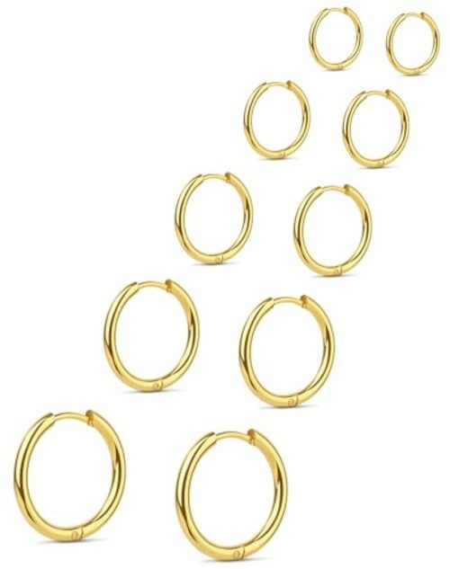 5 Pairs Small Huggie Hoop Earrings for Women, 5 Pairs Gold – 6/8/10/12/14mm