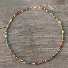 Natural Floral Imperial Jasper Beaded Choker Boho Crystal Minimalist Necklace