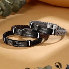 Custom Engraved Photo Bracelet – Engrave Name/Date Choice: Black, Brown or Gray