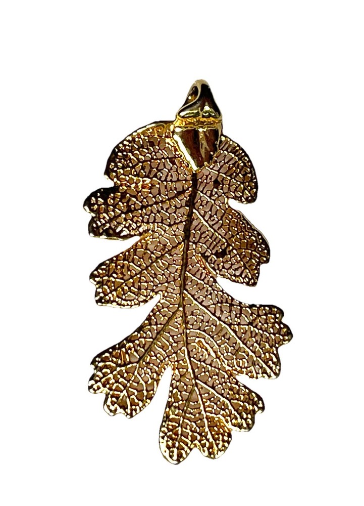 24K Gold Dipped Real Oak Leaf Pendant Botanical Nature Jewelry Boho No Chain