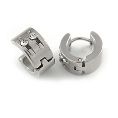 14mm Small Crystal Hoop Earrings In Silver Tone