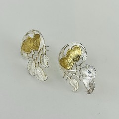 Montana Silversmiths Goldtone and Silvertone Heart Earrings, 1.25 inch, Pierced