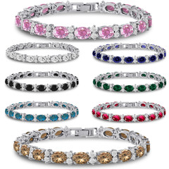 Tennis Bracelet with Cubic Zirconia CZ 7x5mm Oval Silver Plated – FREE Shipping