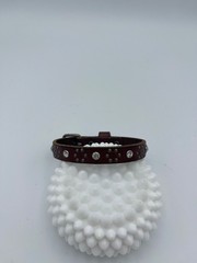 Brown Leather Bracelet With Rhinestone Accents Adjustable Buckle 7-9 in