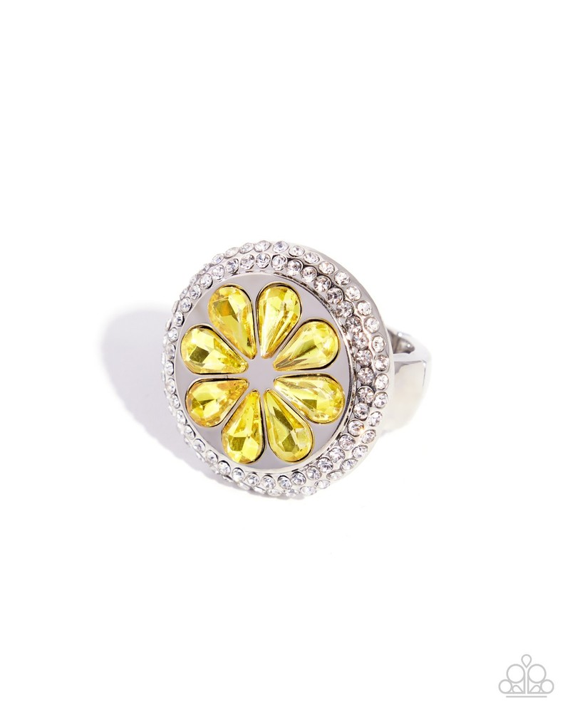 Paparazzi Lemon Luminescence – Yellow Yellow Gems – White Rhinestones – Silver R