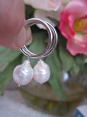 Huge or Small White Cultured Baroque Pearl on Hoop Earrings Silver Gold 7- 14mm