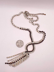 Sparkly Purple Clear Rhinestone Silver Tone Crossover Tassel Y-Drop Necklace