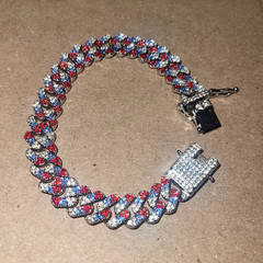 Invicta Cuban Link Chain Bracelet Silver/Red/Blue Push Lock Signed