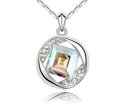 european crystal CLEAR WHITE sterling SILVER 20″ necklace FREE gift box women
