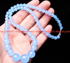 Natural 6-14mm Light Blue Jade Chalcedony Round Gemstone Beads Necklace 18″