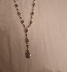 Silver Necklace TRIFARI Crown Logo Silver Black Rhinestones 18″ Necklace Y Drop
