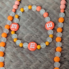 Candy Theme Plastic Beaded Jewelry Set Necklace & Bracelet Orange Gray Pink