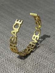 Versace Logo Cuff Bracelet Gold Tone Open Bangle Spellout Designer Luxury