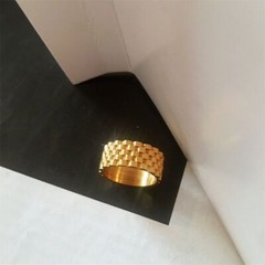 8MM Wide Woman 18k Gold Plated Stainless Steel Gear Shape Band Ring 6-9