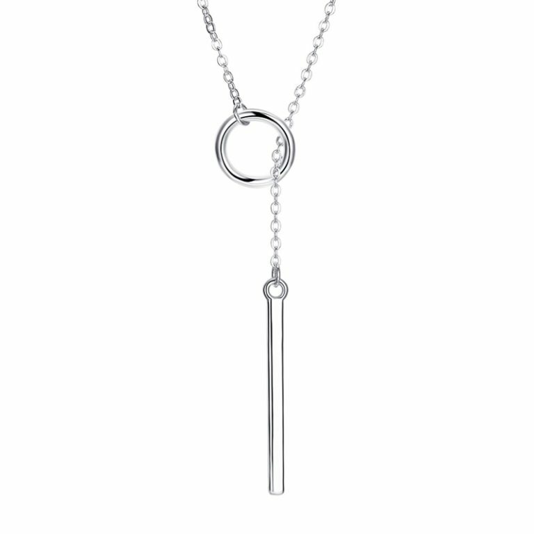 925 Sterling Silver Circle and Bar Adjustable Long Chain Y infinity Necklace