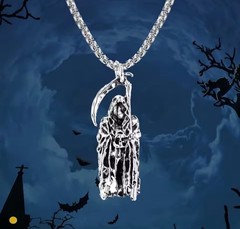 Gothic Grim Reaper Skeleton Pendant Necklace Punk Rock Men Gift