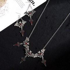 Halloween Earrings Necklace Set, Vintage Gothic Bat Cross Spider Necklace Ear…