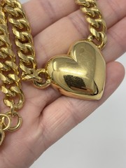 Chunky Puff Heart Thick Curb Link Chain Choker Necklace Bold Shiny Gold 18″