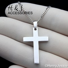 16-24″MEN 925 STERLING SILVER 2MM MIAMI CUBAN CHAIN PLAIN CROSS PENDANT*ASP194