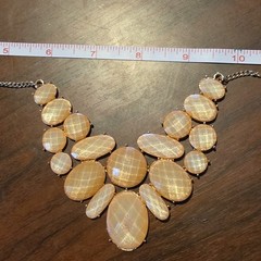 Gold Tone Bib Statement Necklace Cream Oval Stone Prong Cable Chain Adjustable